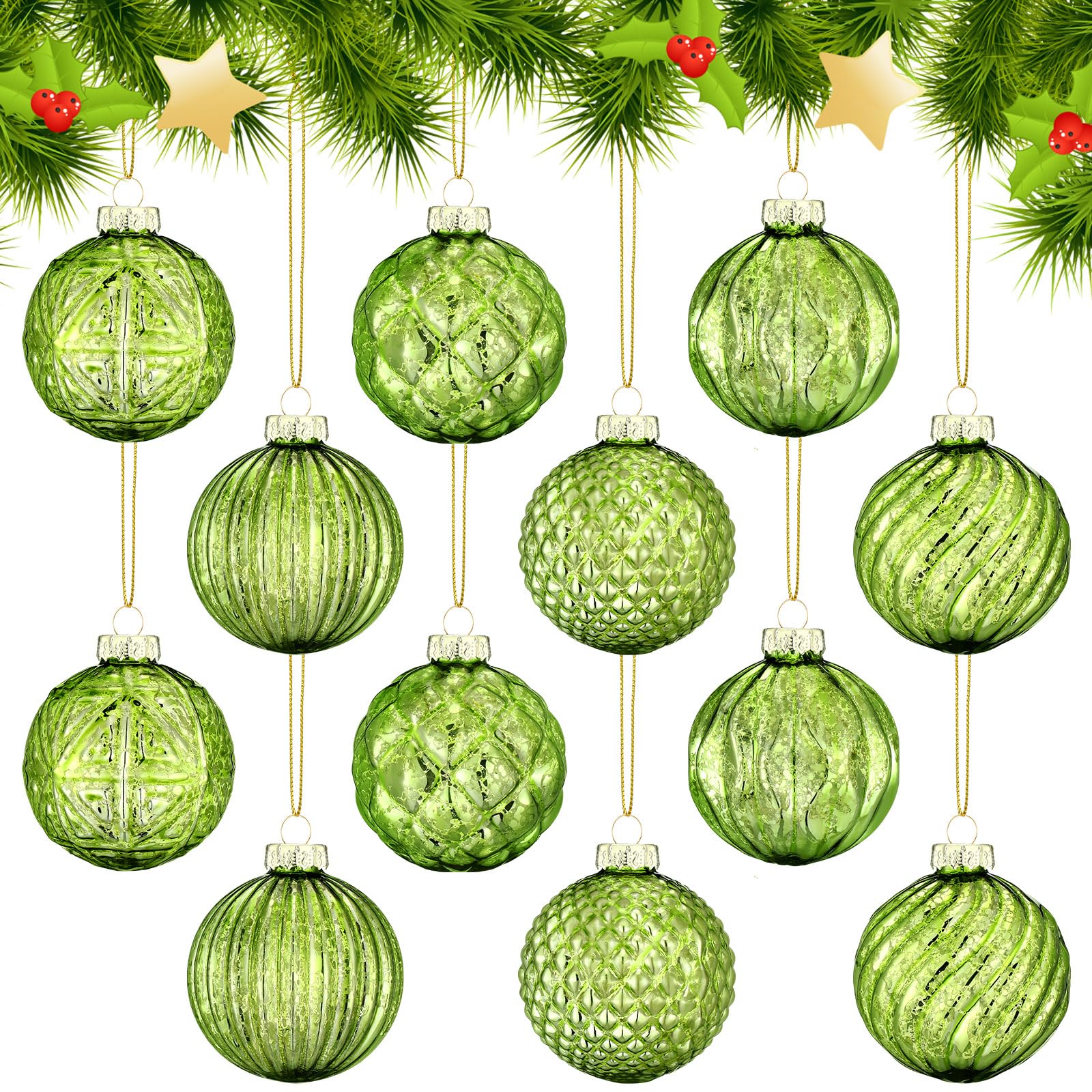 Jenaai boule vert citron vue face avant apporte couleur vive au sapin