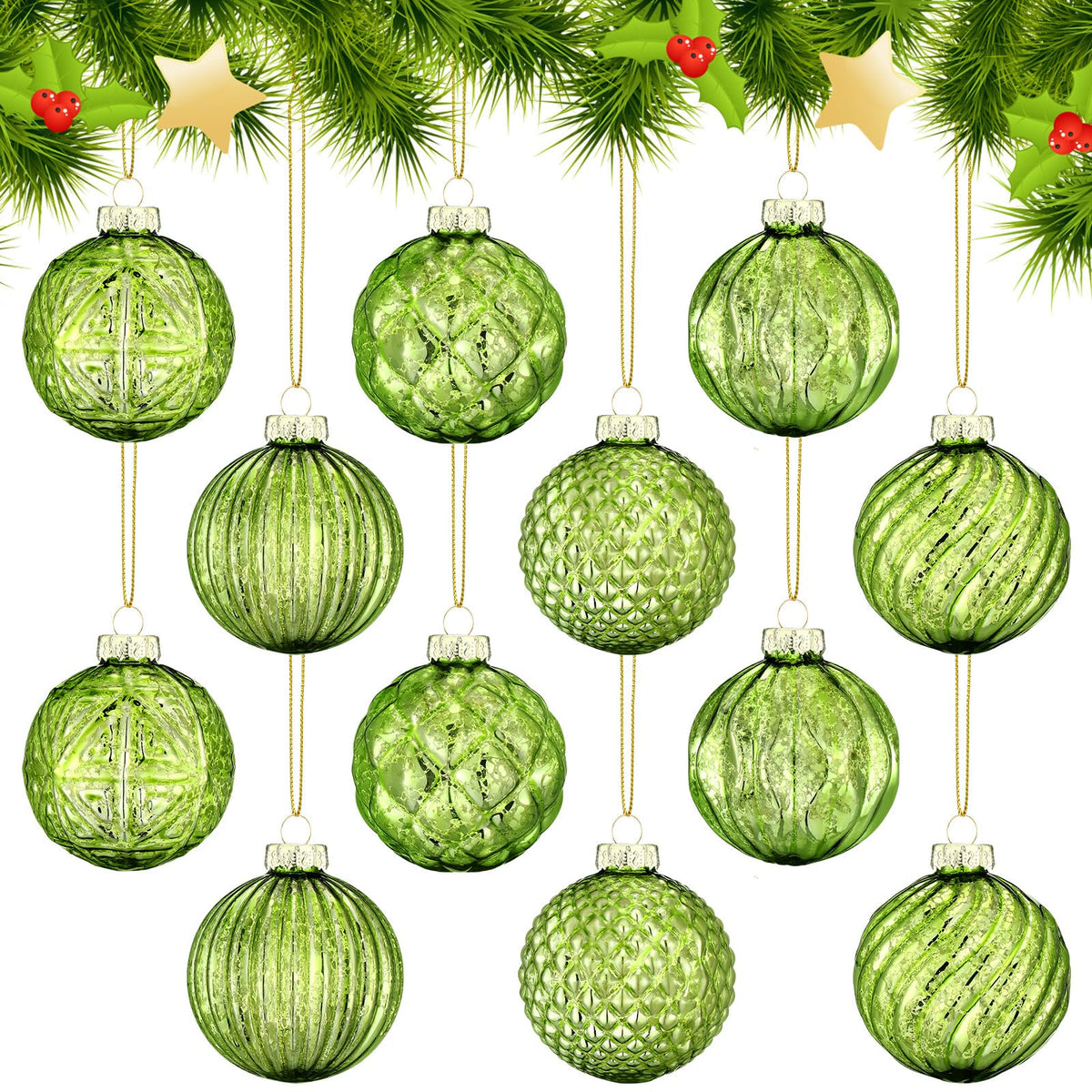 Jenaai boule vert citron vue face avant apporte couleur vive au sapin