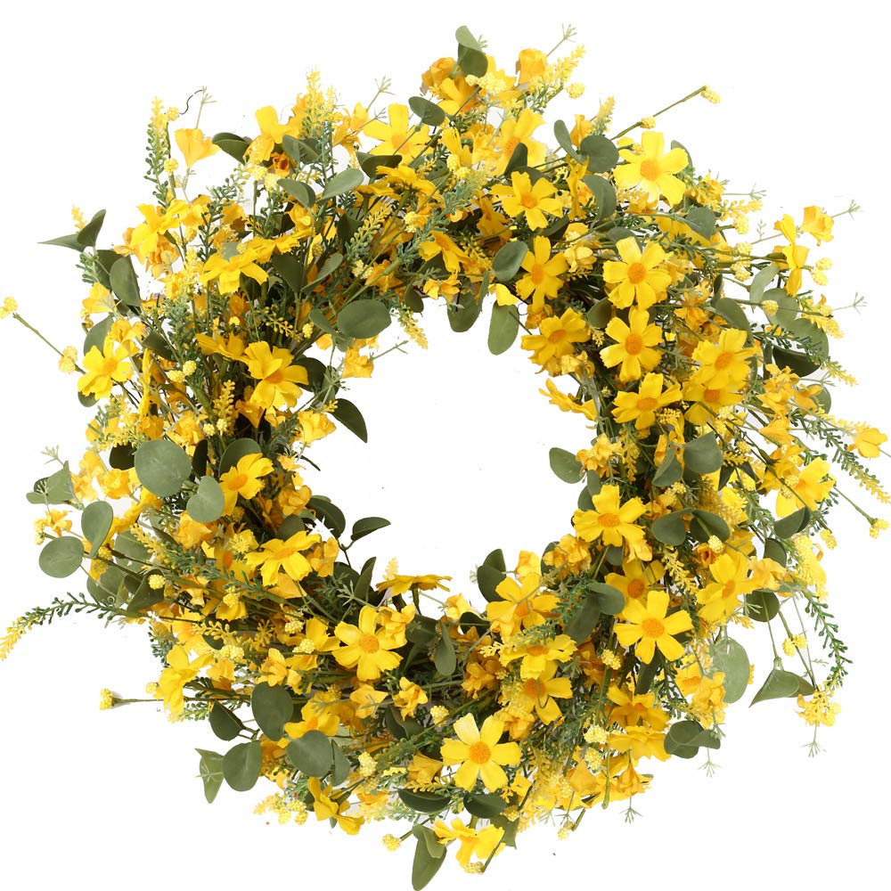 J'FLORU couronne jaune sur porte montrant accueil chaleureux