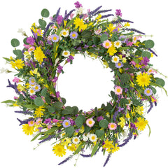 J'FLORU couronne face porte montrant marguerites et lavande, apporte accueil coloré