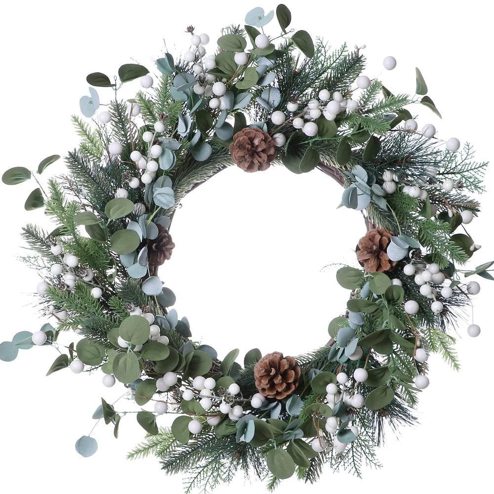 J'FLORU couronne de Noël accrochée à une porte apporte accueil festif