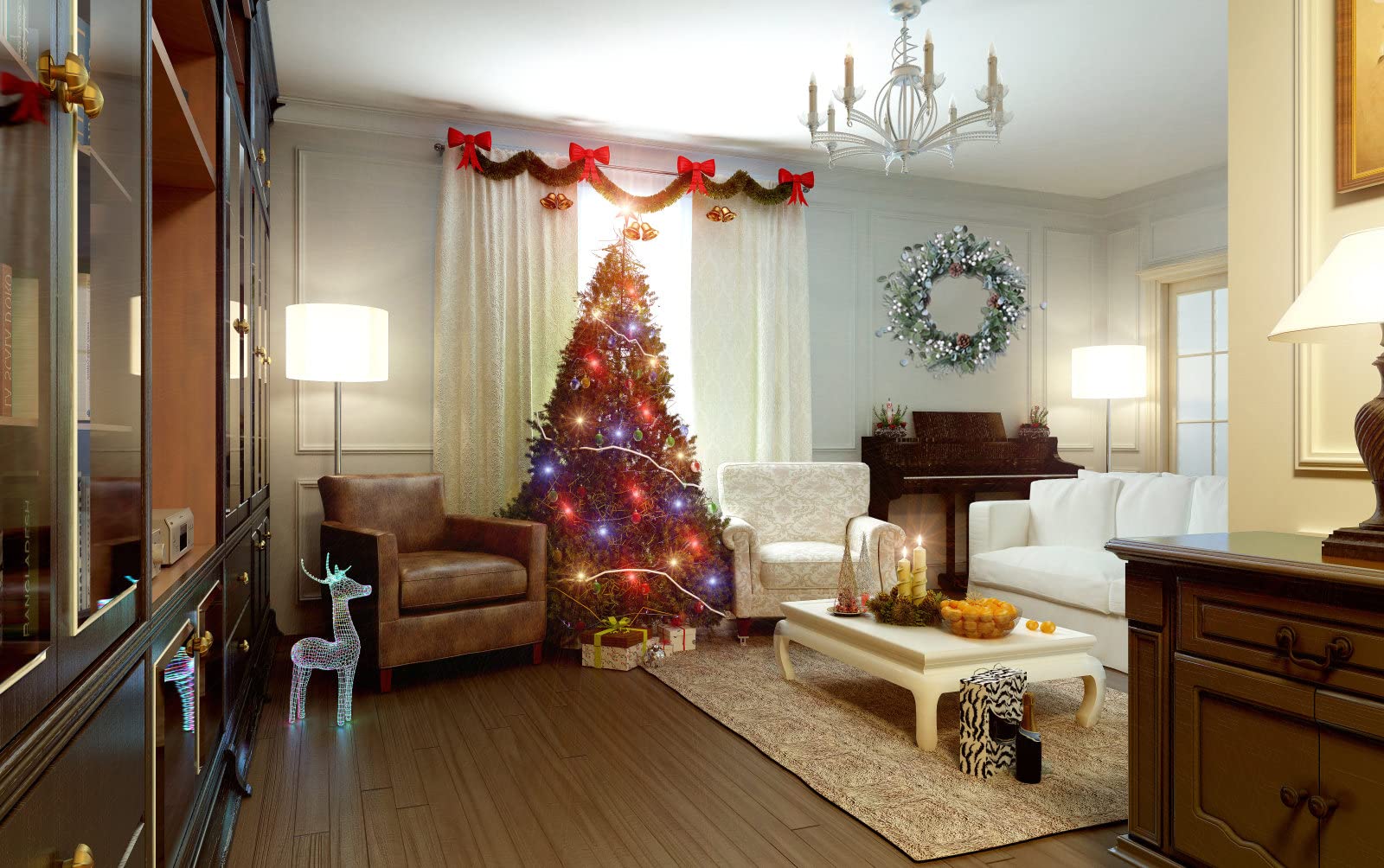 J'FLORU couronne dans salon blanc apporte touche festive sophistiquée