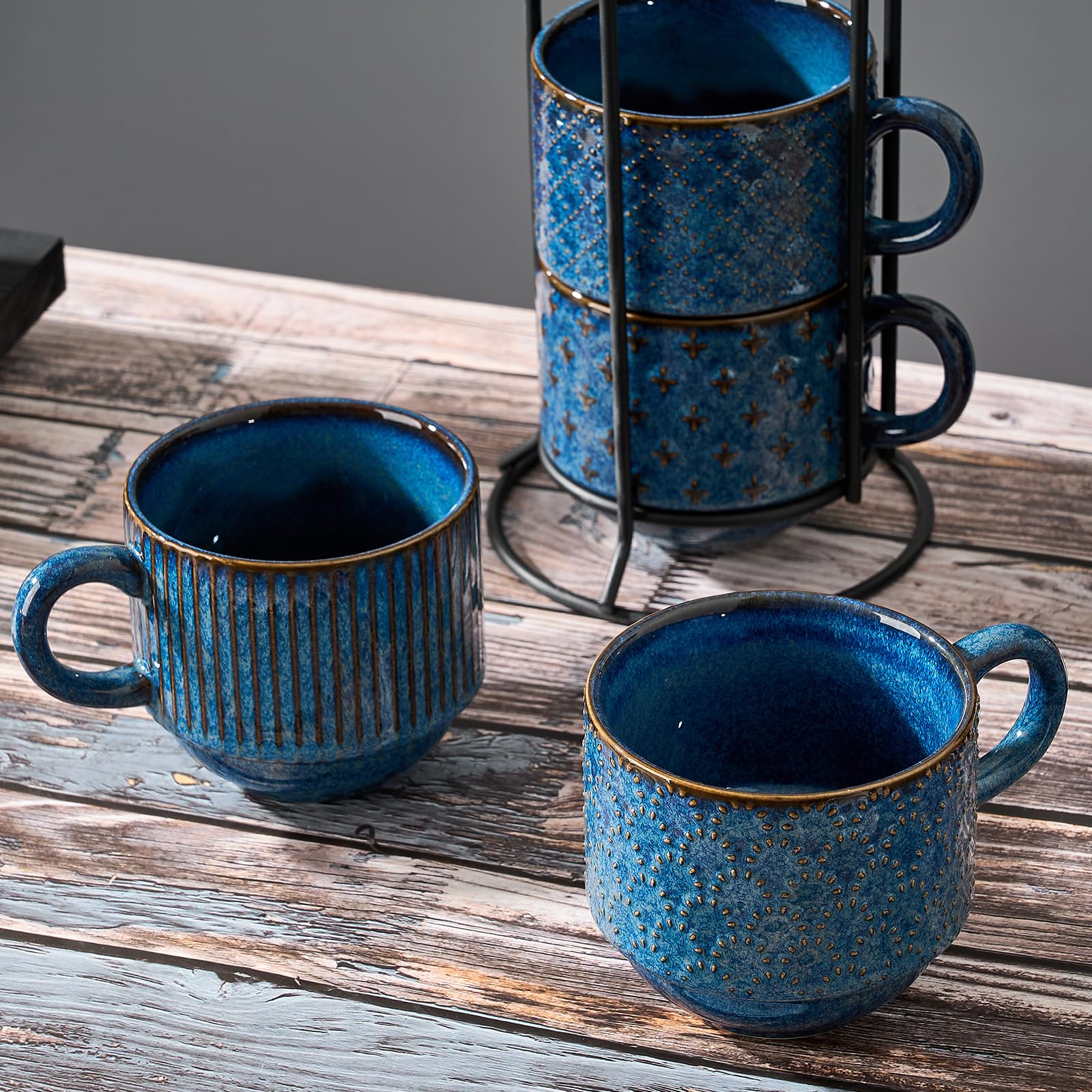 JH JIEMEI HOME tasses empilées dans support métallique, rangement sécurisé
