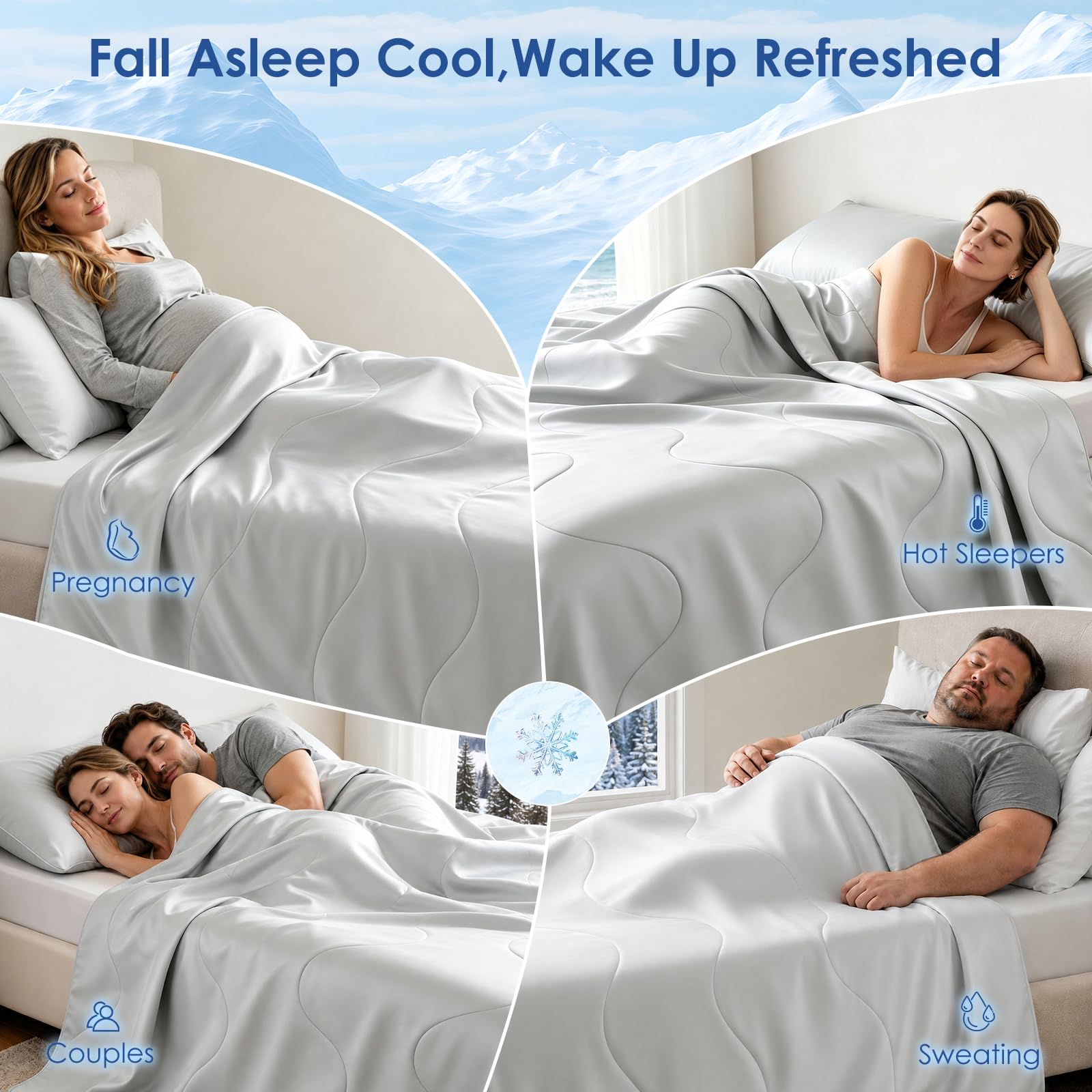 jiaao couette posée sur lit queen en chambre moderne, aspect léger et soyeux