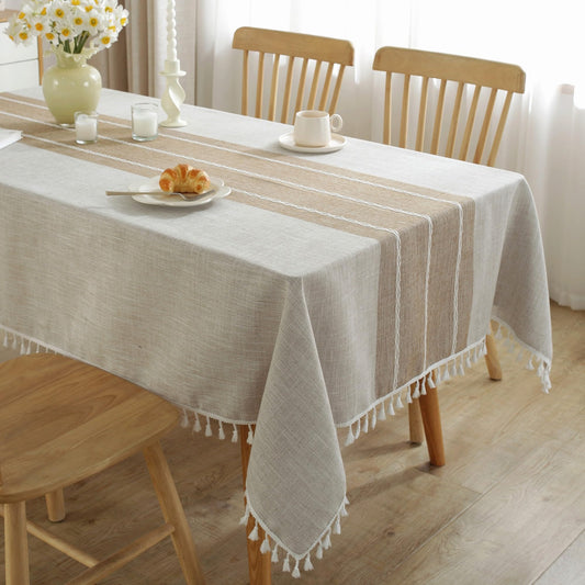 JIALE nappe rectangulaire marron montrant la face complète et la retombée élégante