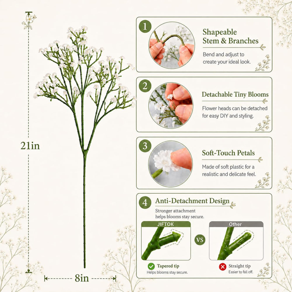 JIFTOK gros plan sur fleurs réalistes baby's breath offrant apparence naturelle