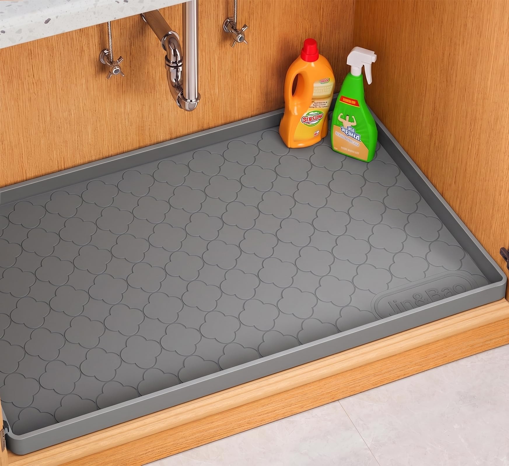 jin&bao tapis sous-évier vue face protége les meubles des fuites