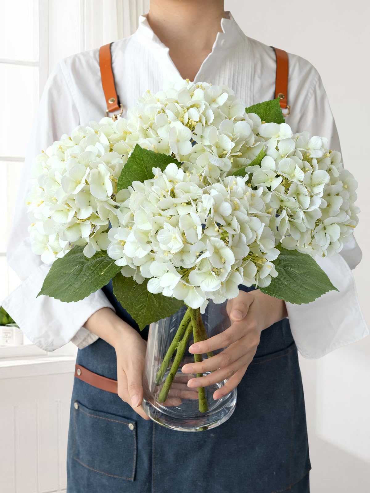 JINWOE hortensia blanc vue d'ensemble offrant volume décoratif