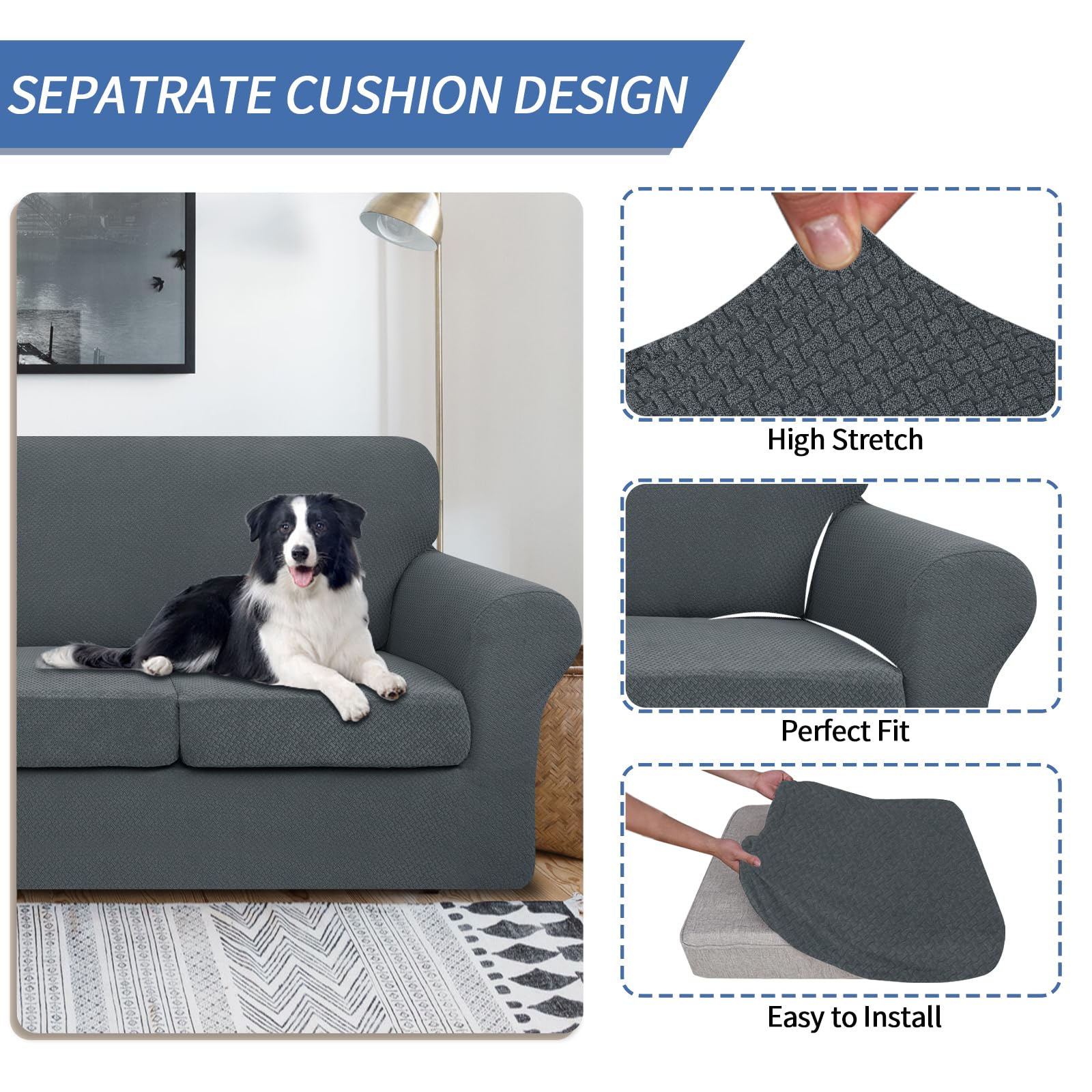 JIVINER housses de coussin séparées posées, ajustement précis et maintien