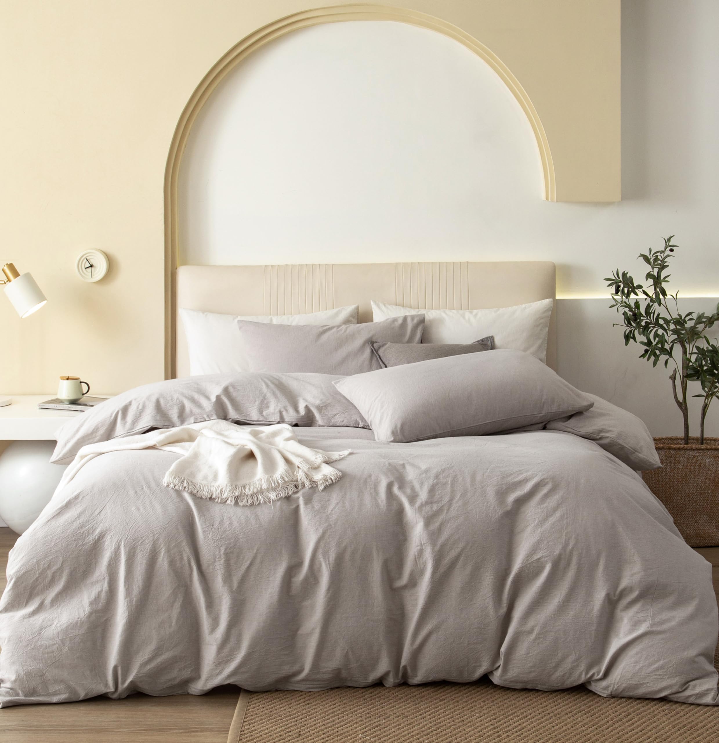 JIYUAN housse de couette vue frontale, style lin relaxé et lit soigné