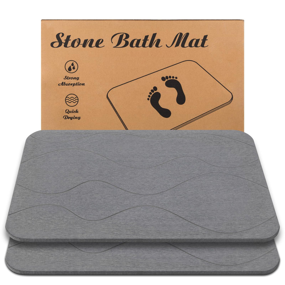 JIZEUO tapis de bain face avant gris montrant surface absorbante bénéfique