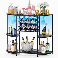 JKsmart vue avant du meuble bar avec plateau organisé et ambiance élégante