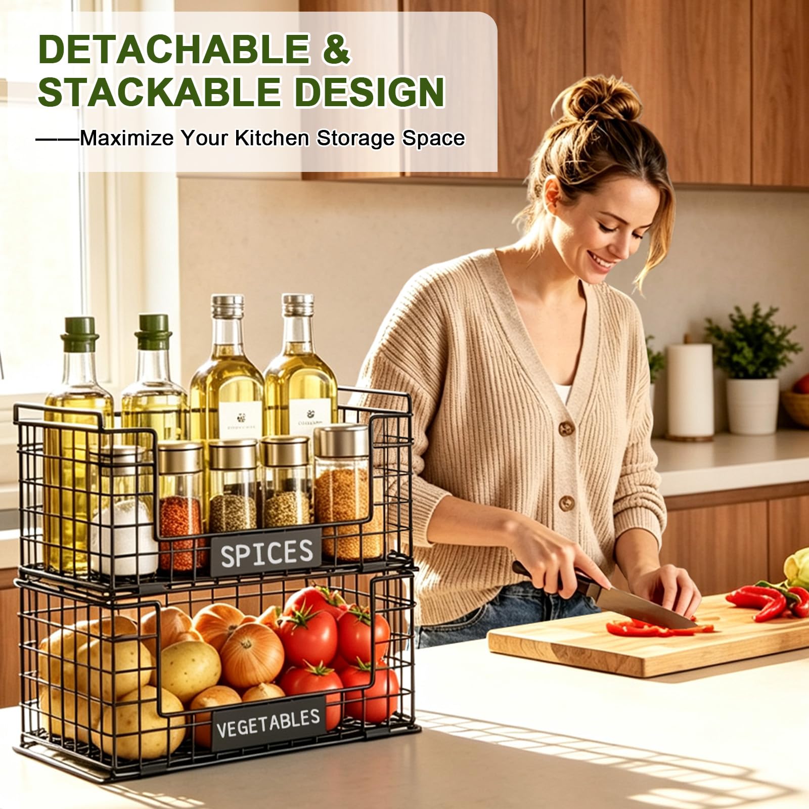 JKsmart panier en cuisine rempli de fruits pour organisation pratique