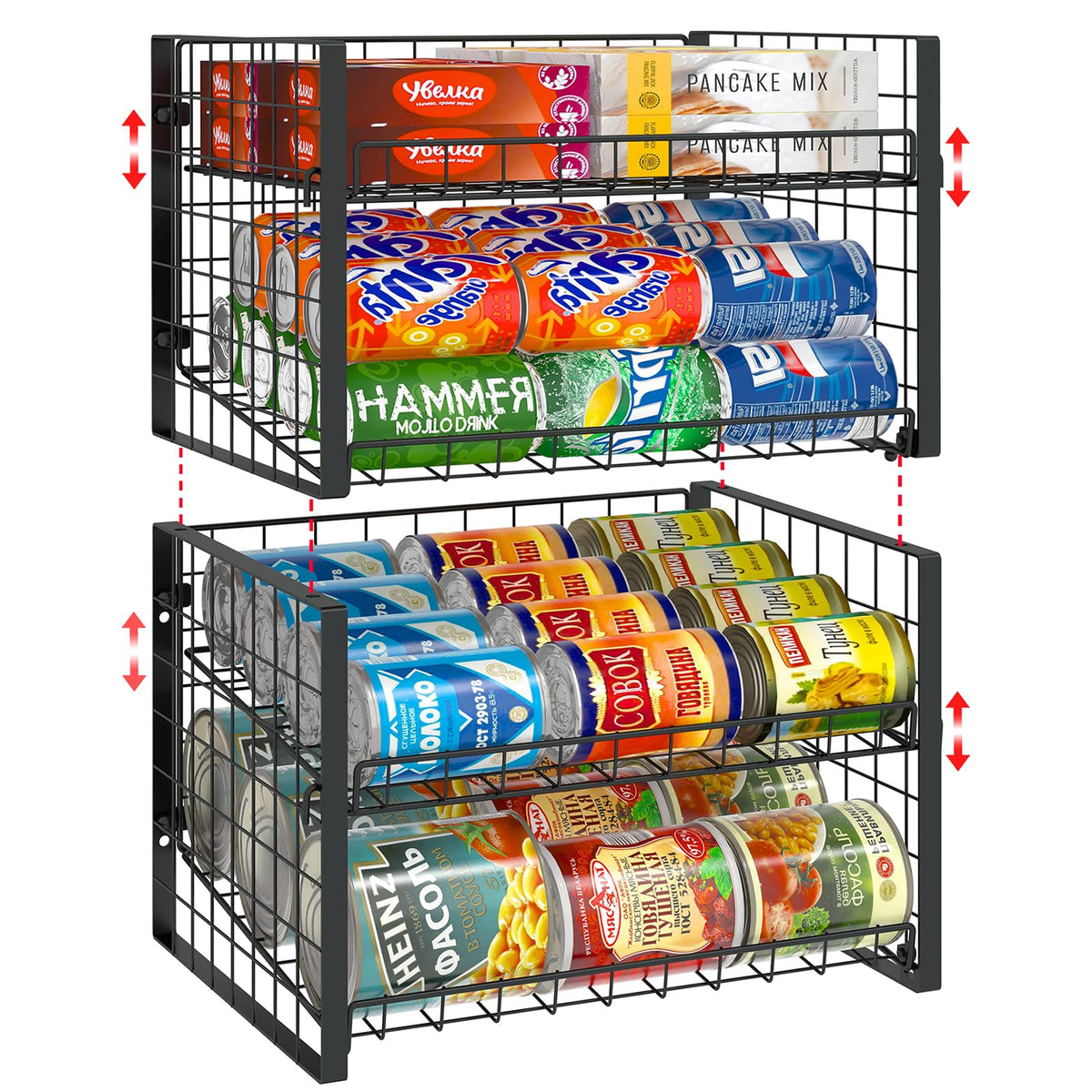 JKsmart vue de face du rack empilable montrant l'organisation efficace des canettes