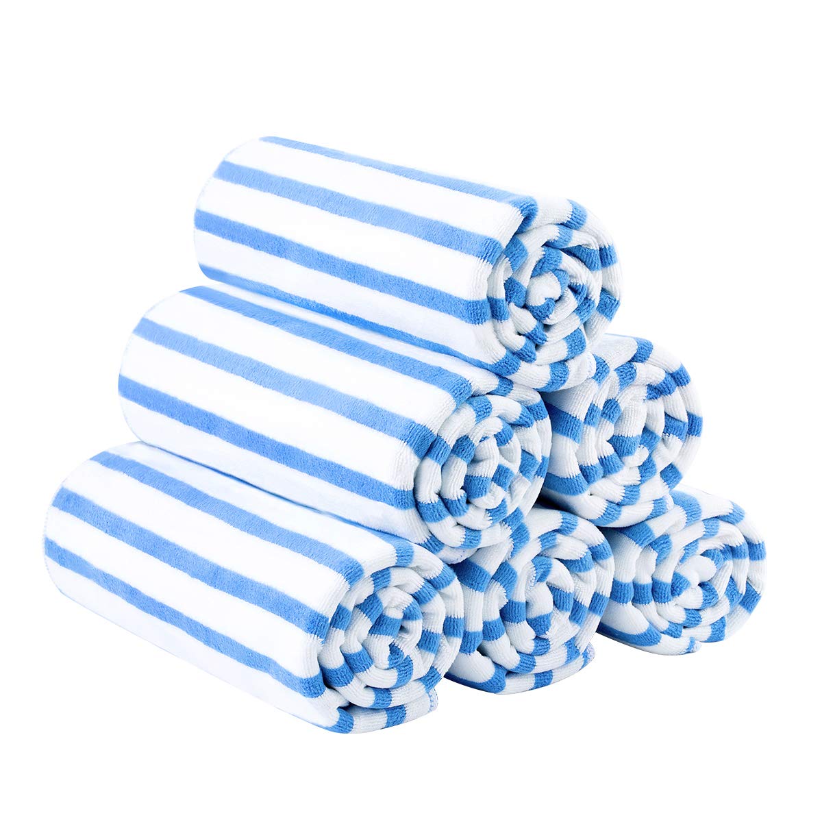 JML emballage montrant le lot de 6 serviettes cabana stripe bleu et leurs avantages