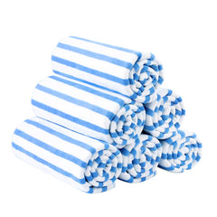 JML emballage montrant le lot de 6 serviettes cabana stripe bleu et leurs avantages
