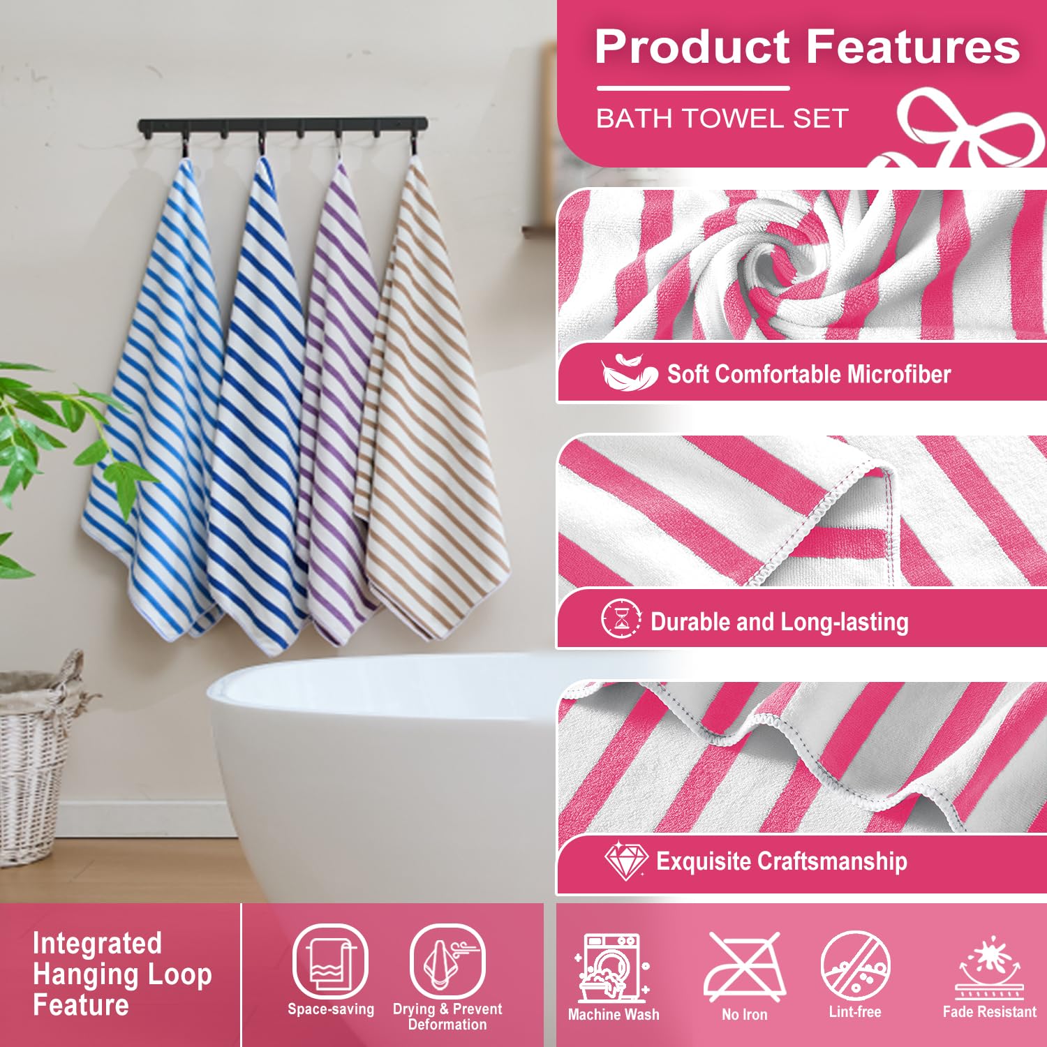 JML serviette suspendue avec boucle pour rangement pratique et séchage rapide