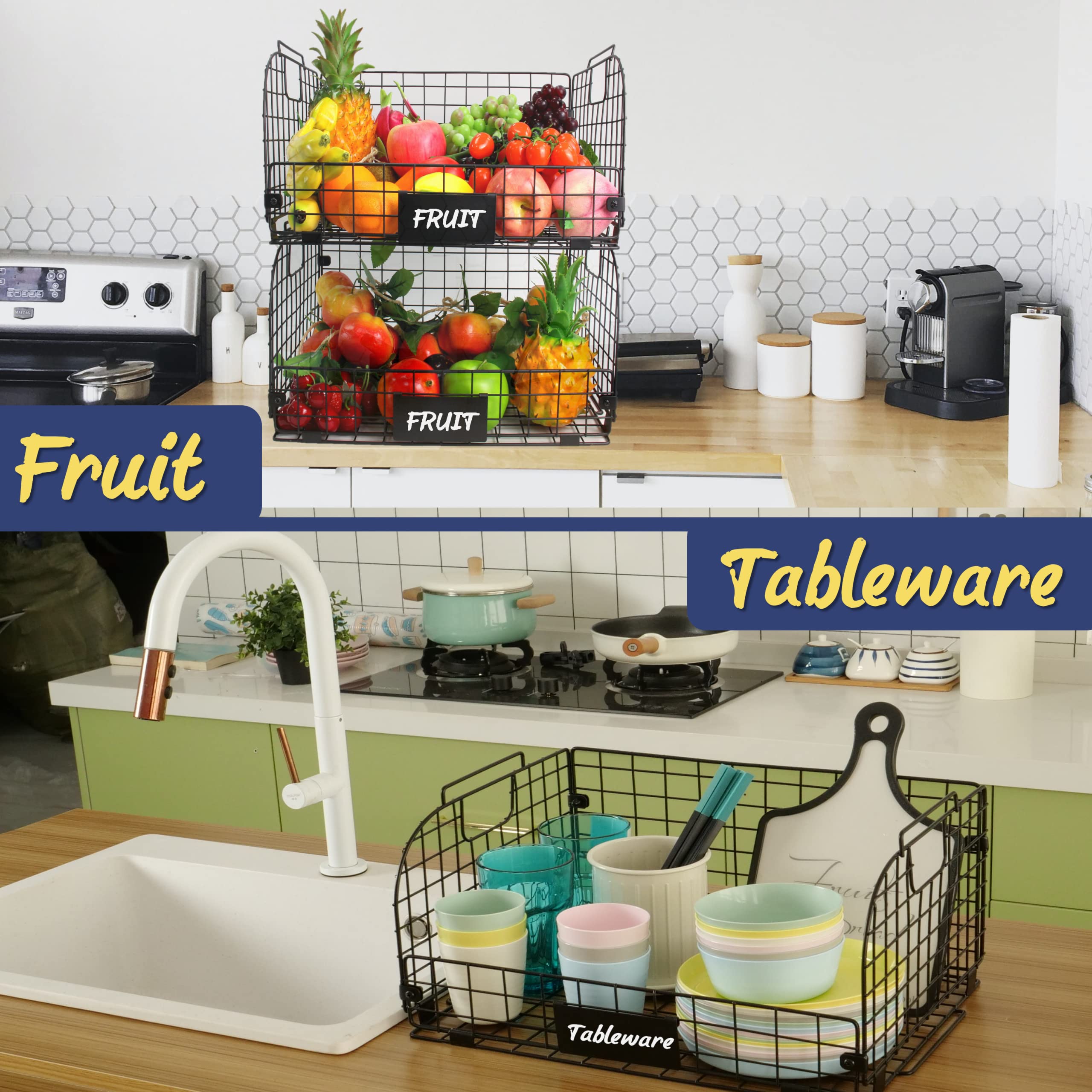 Joben Oligey garde-manger organisé avec fruits et légumes pour conservation visible