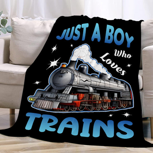 Jojizaio plaid face avant avec motif trains, apporte gaieté décorative