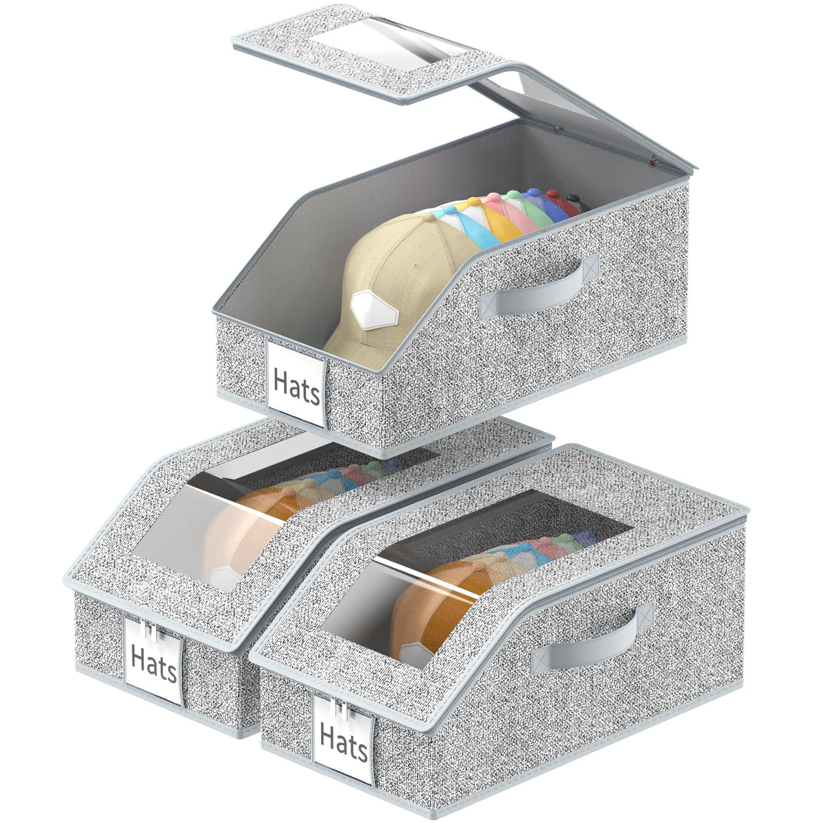 Jollcma boîte devant montrant l’ouverture et rangement soigné pour casquettes