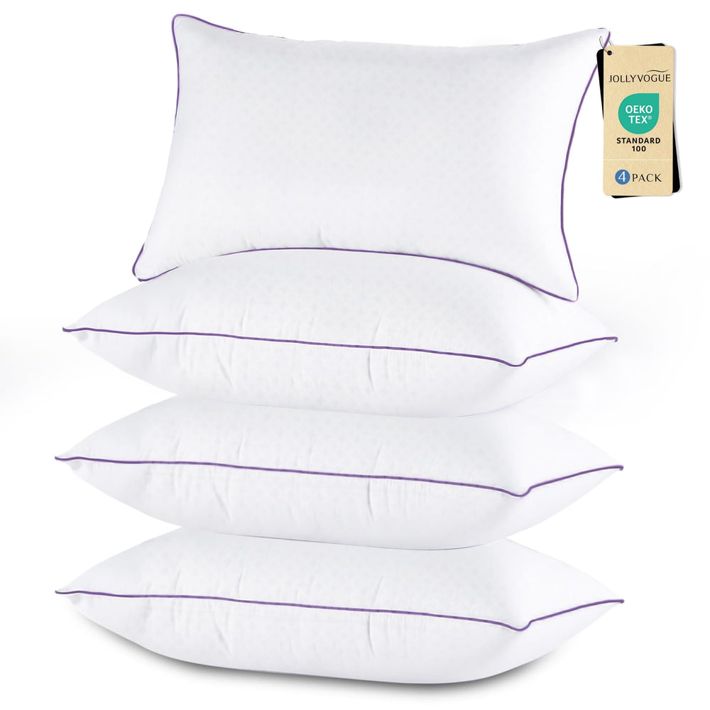 JOLLYVOGUE emballage avant montrant le lot de quatre oreillers, livraison pratique