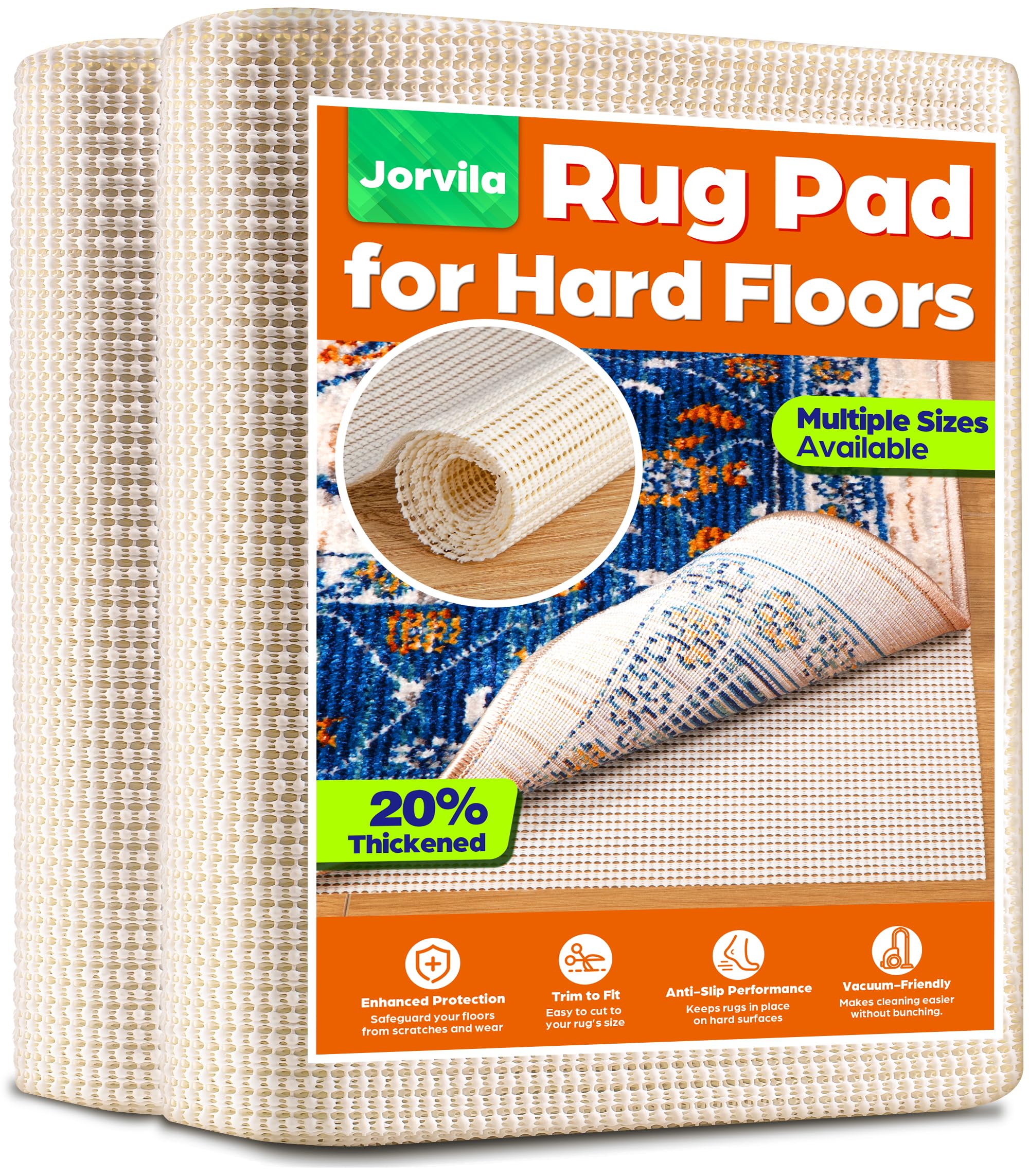 Jorvila emballage avant montrant dimensions 2x10 ft et avantages anti‑glisse