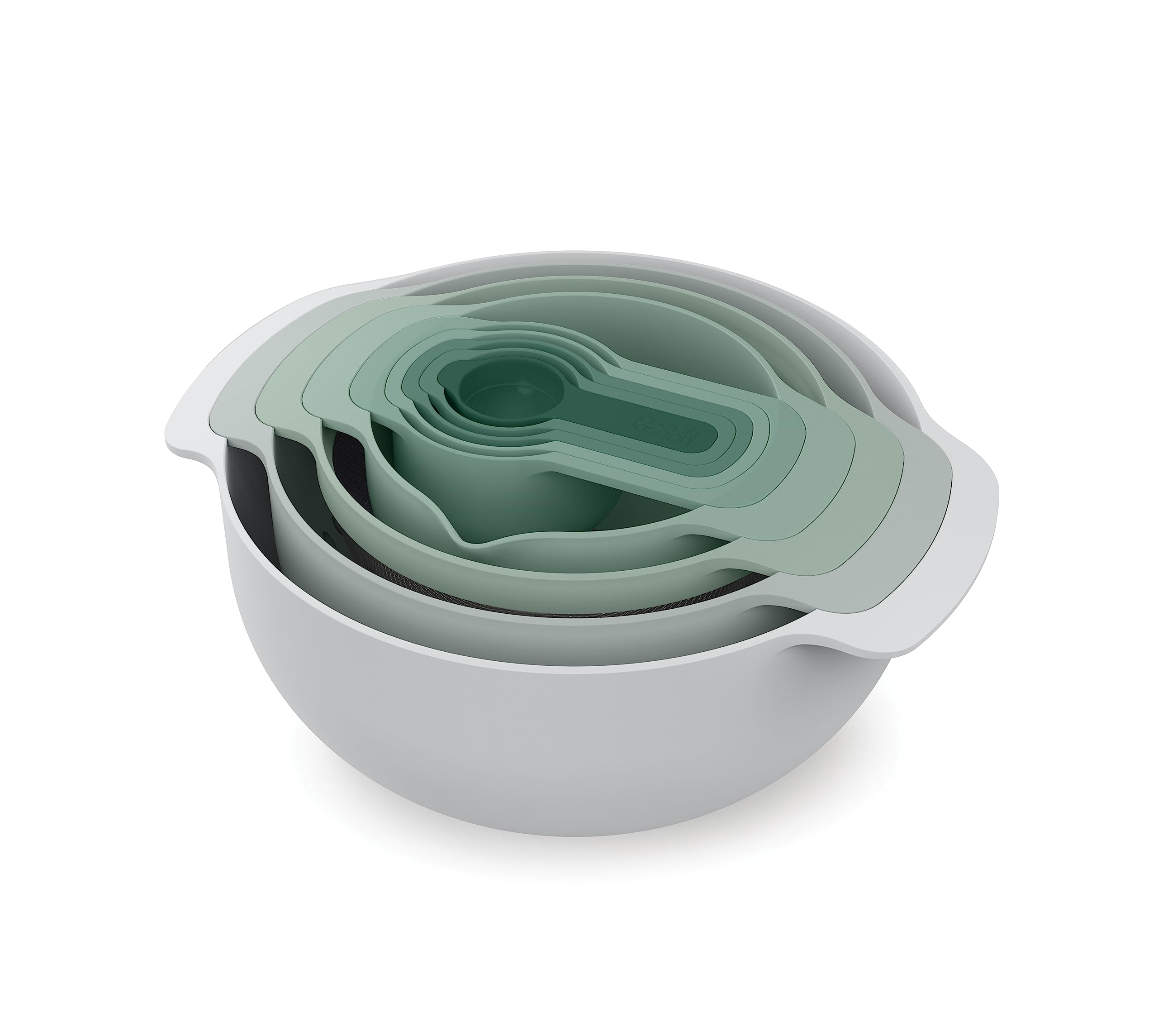 Joseph Joseph vue avant du set Nest 9 Plus couleur sage green, design gain de place