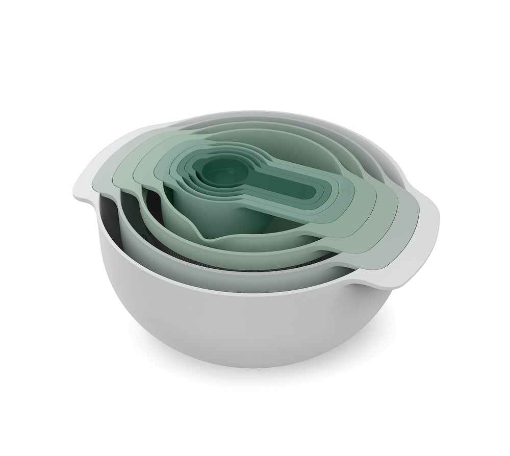 Joseph Joseph vue avant du set Nest 9 Plus couleur sage green, design gain de place