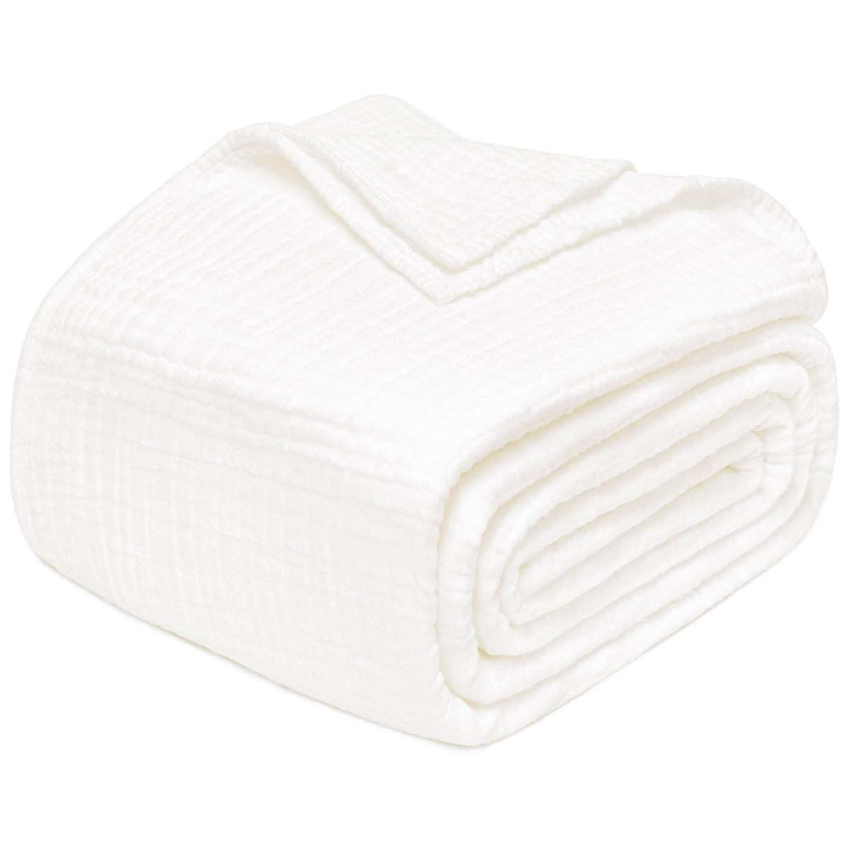 Joydeco couverture pliée blanche montrant l'aspect net et gain d'espace