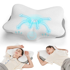 JOYENERGY vue avant de l'oreiller montrant le design papillon et maintien