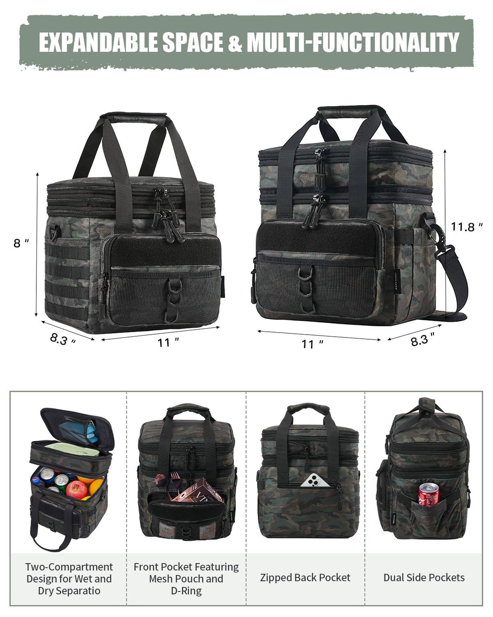 JOYHILL lunch box fermeture éclair YKK en gros plan pour durabilité