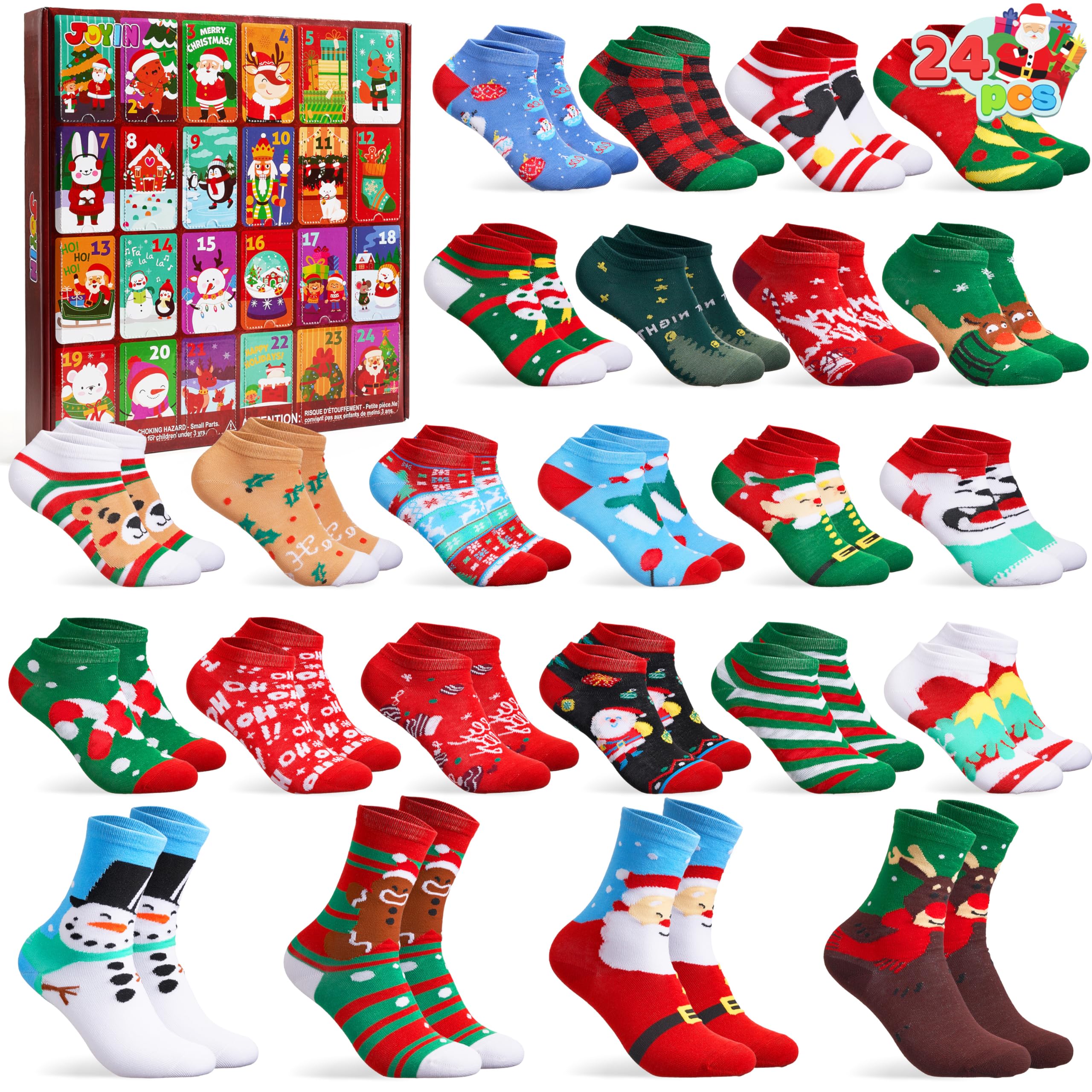 JOYIN calendrier de l'Avent devant coloré montrant 24 jours et ambiance festive