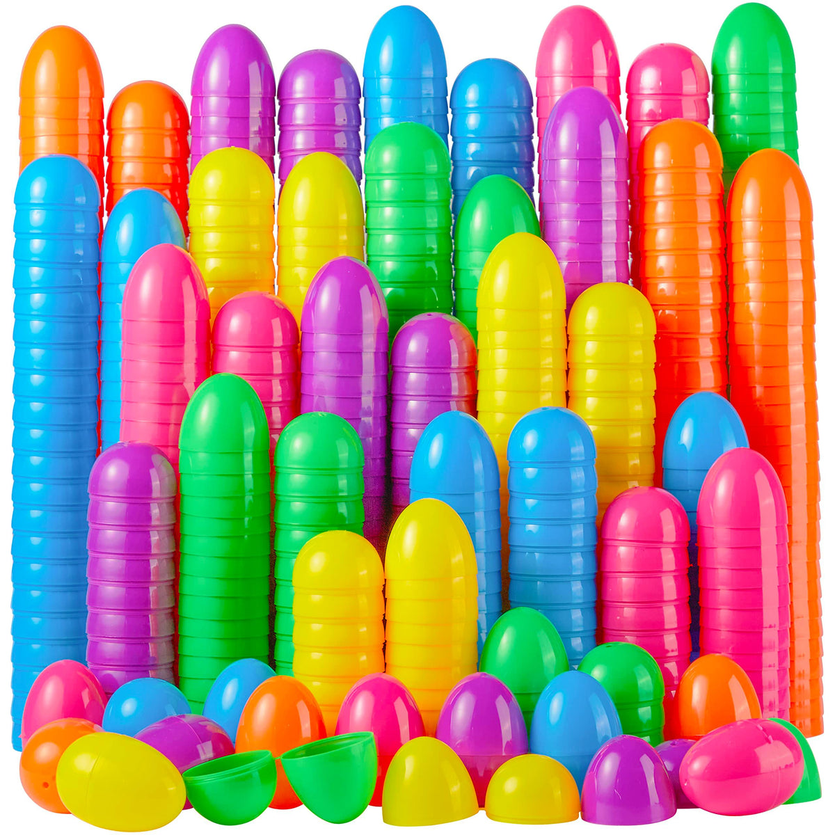 JOYIN pack avant montrant 200 œufs colorés, idéal pour grandes chasses aux œufs