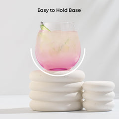 JoyJolt profil d’un verre Hue illustrant shape stable et contenance