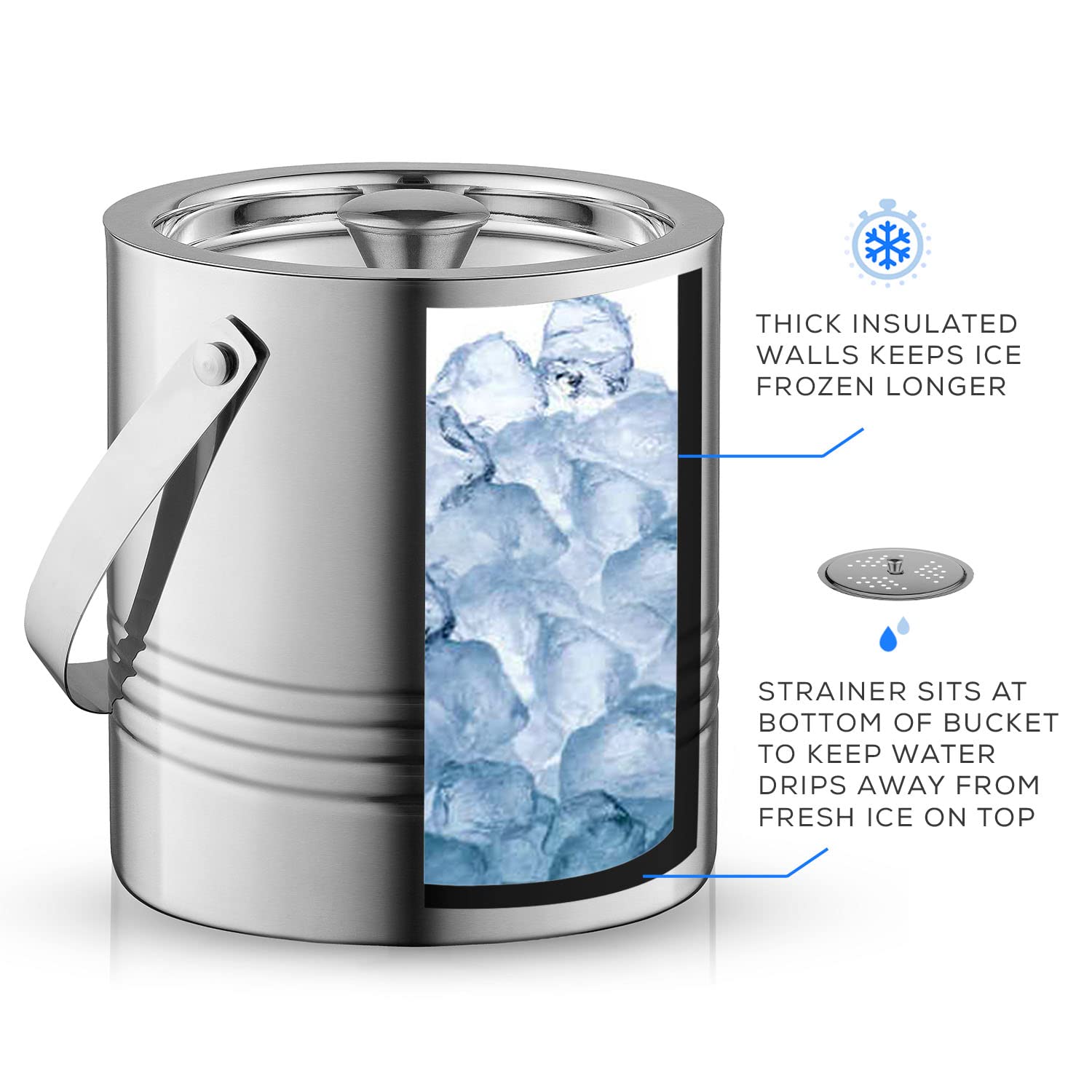 JoyJolt seau à glace avec couvercle gardant les boissons plus fraîches