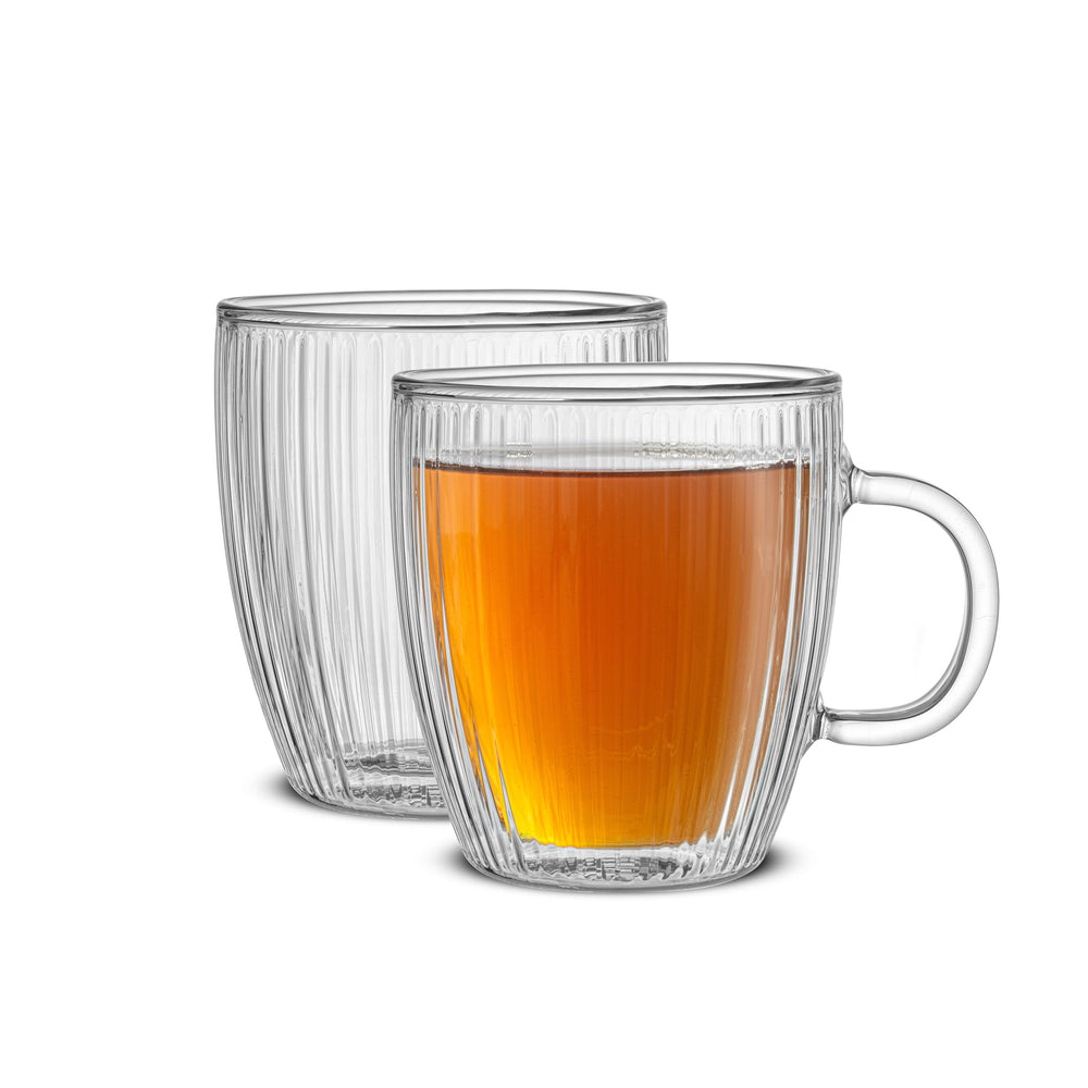 JoyJolt tasse face avant en verre côtelé montrant design élégant