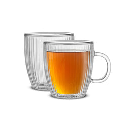 JoyJolt tasse face avant en verre côtelé montrant design élégant