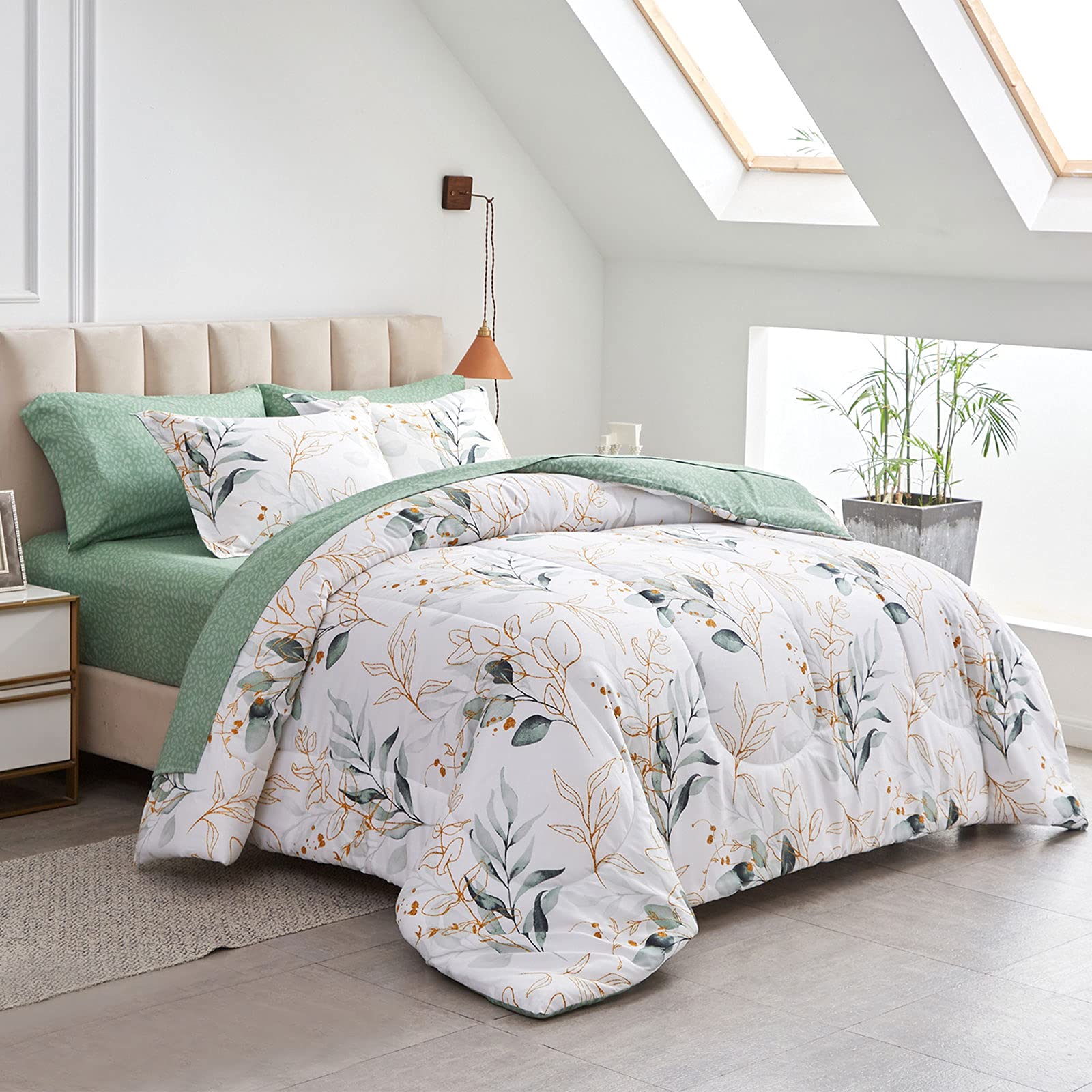 Joyreap couette imprimée feuilles vertes bénéfice esthétique naturel