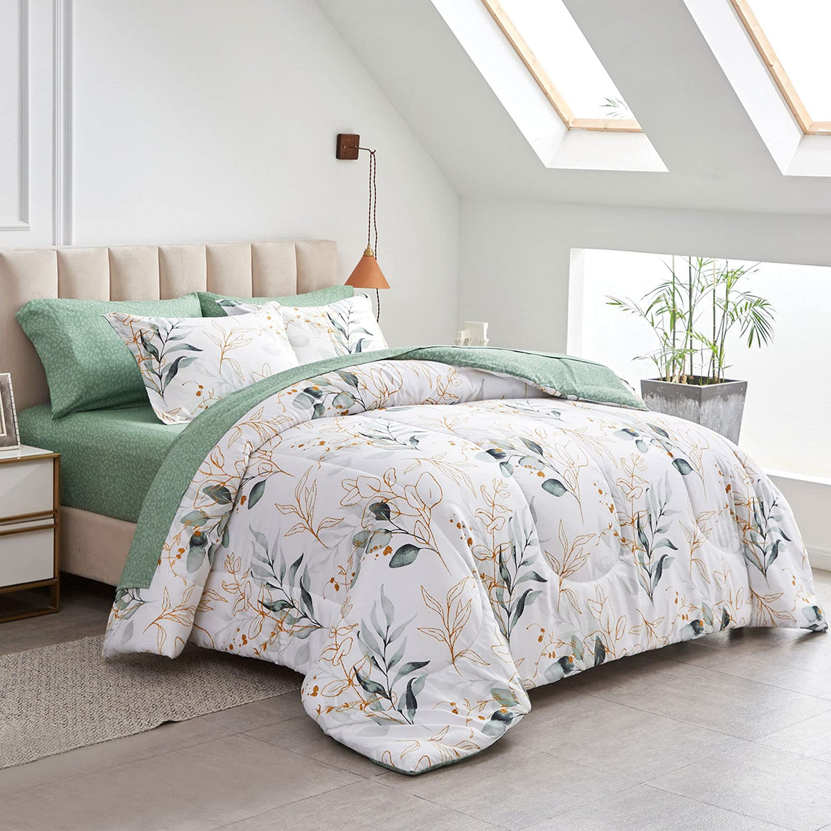 Joyreap couette imprimée feuilles vertes bénéfice esthétique naturel