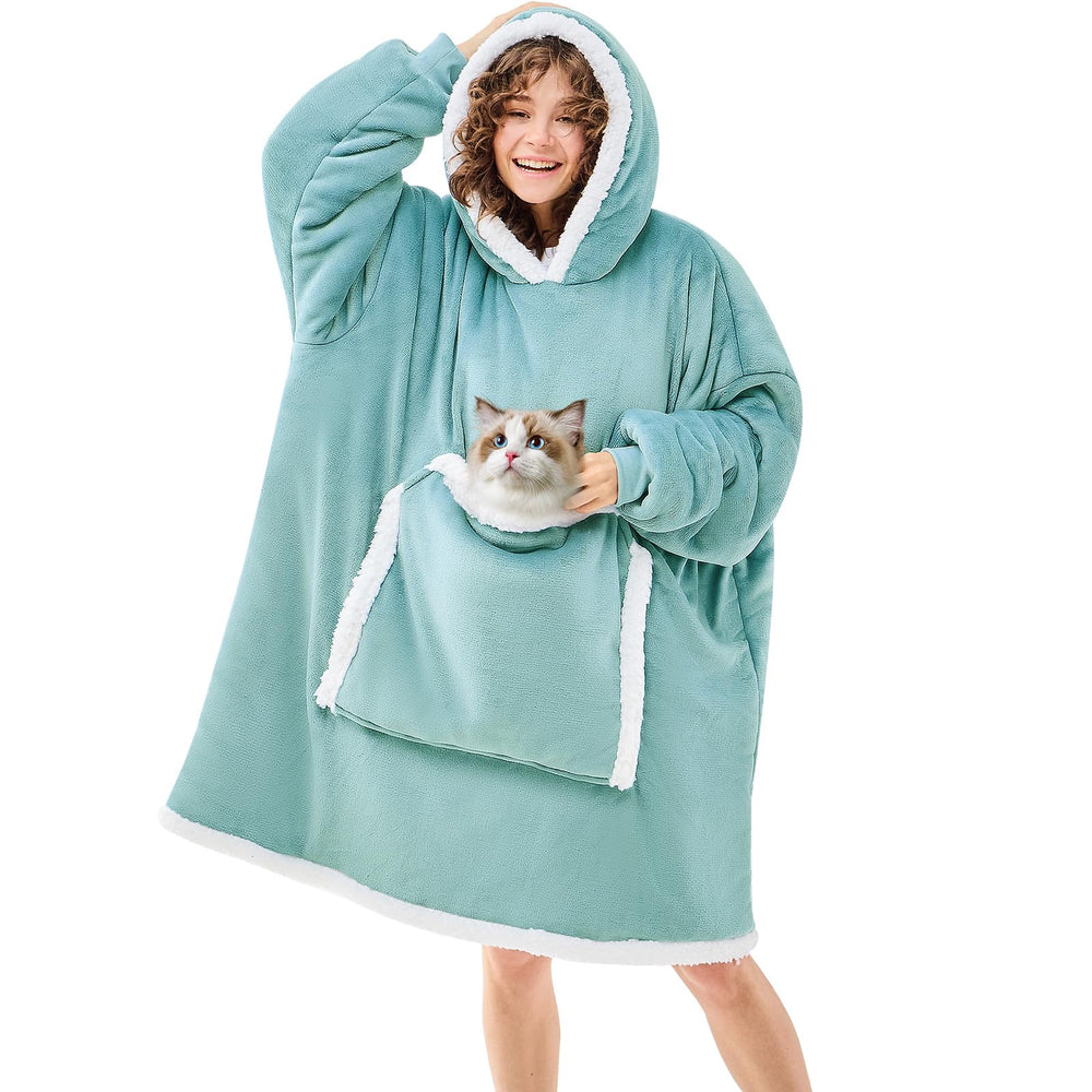 JOYWOO hoodie avant bleu-gris montrant coupe oversize et poche pratique