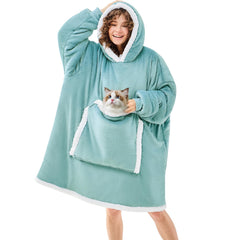 JOYWOO hoodie avant bleu-gris montrant coupe oversize et poche pratique