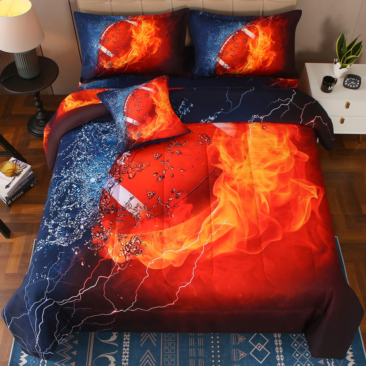 JQinHome vue avant de la couette football montrant le motif et l'effet visuel