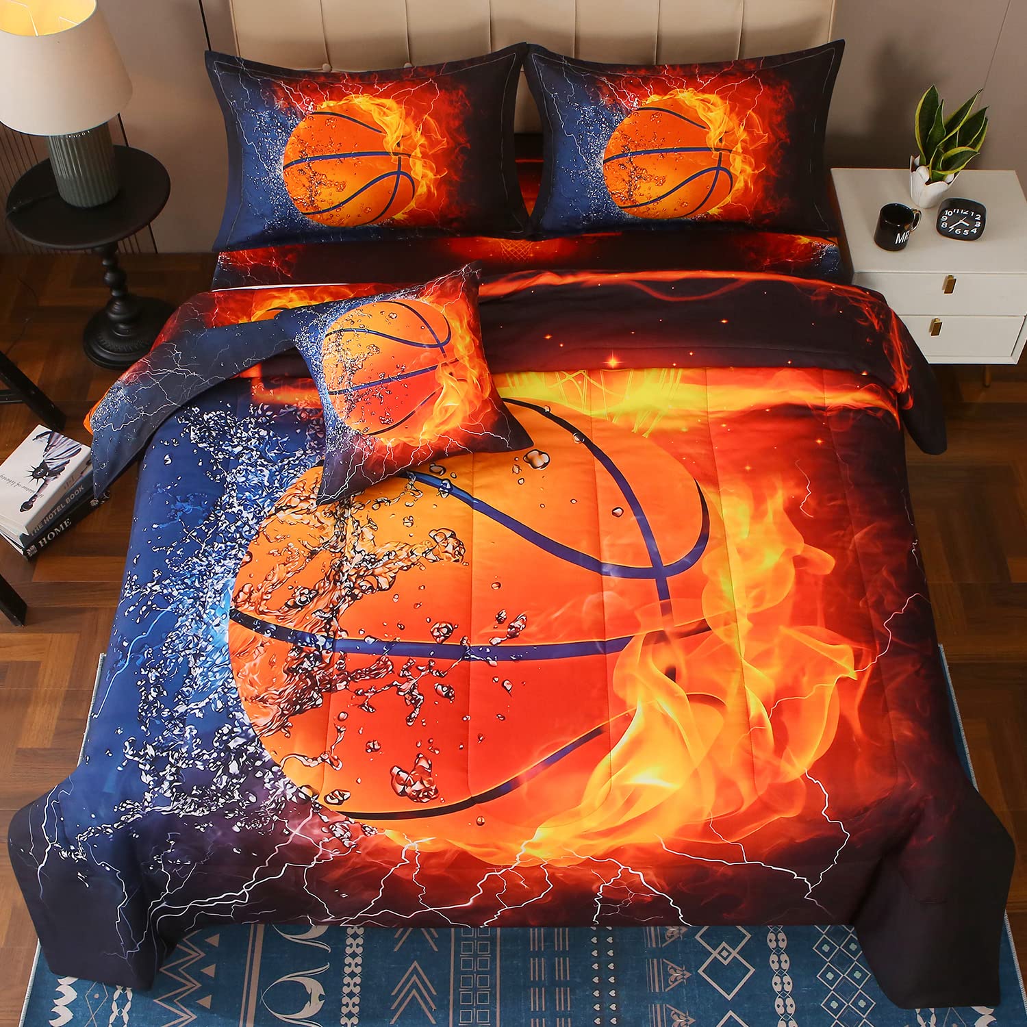 JQinHome face avant du comforter avec motif basketball, décoration sportive