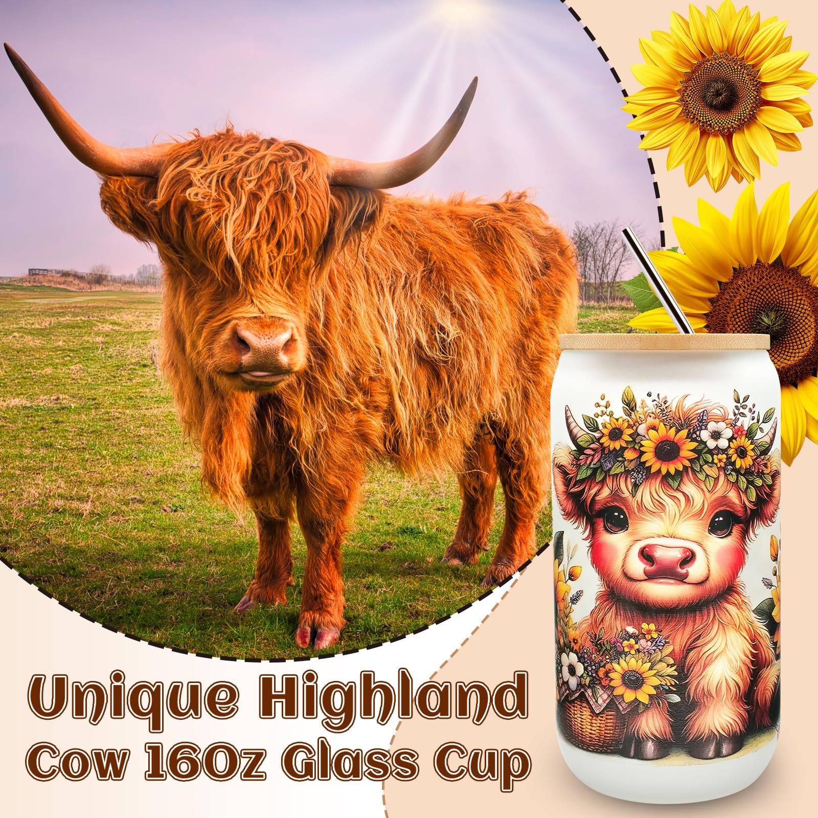 JTAMOHI tote bag en toile imprimé vache Highland, robuste et spacieux