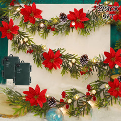 Juegoal guirlande face avant montrant poinsettias et baies pour une déco festive