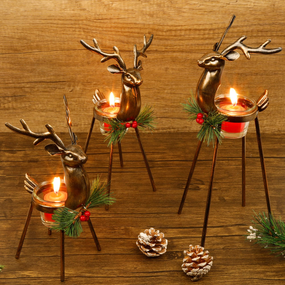 Juegoal porte-bougies renne face montrant silhouette décorative et charme festif