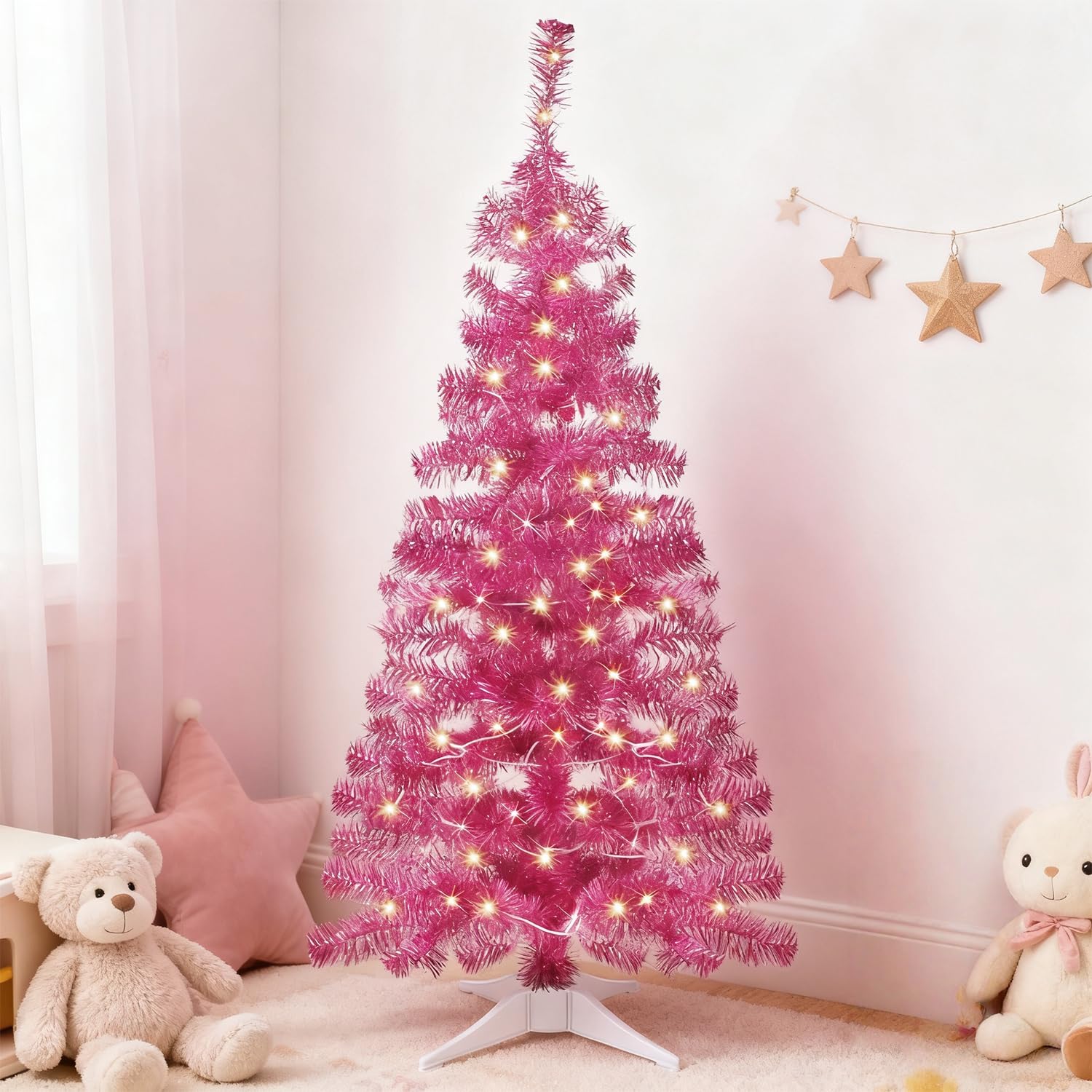 Juegoal sapin rose vue face emballé, design compact et festive