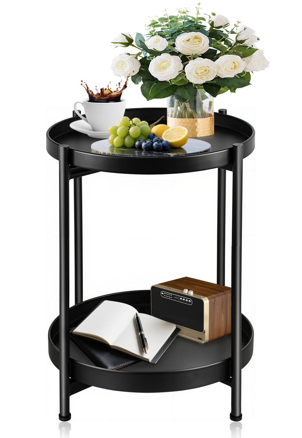 JuheBoxia table d'appoint face entière montrant le design compact et gain d'espace