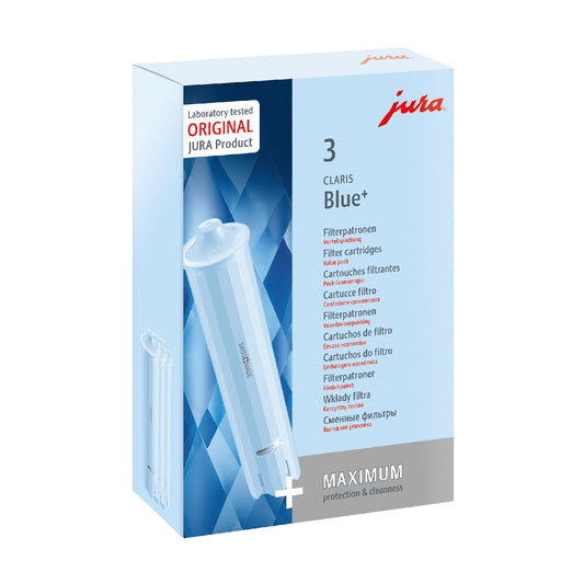 Jura CLARIS Blue+ vue avant de la cartouche montrant l'emballage et protection