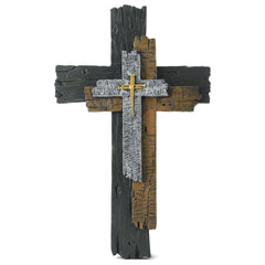 JUXINGDAZYF croix murale frontale montrant le design rustique et effet chaleureux
